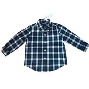 NEW Janie and Jack Plaid Button Down Shirt Blue Green White Cotton Boy's 6-12 mo